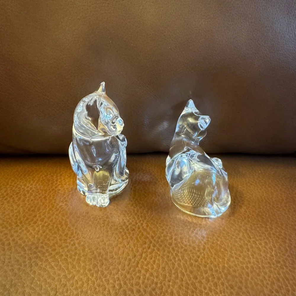 Vintage 1990s Lennox clear crystal cat salt and pepper shakers-made in Germany